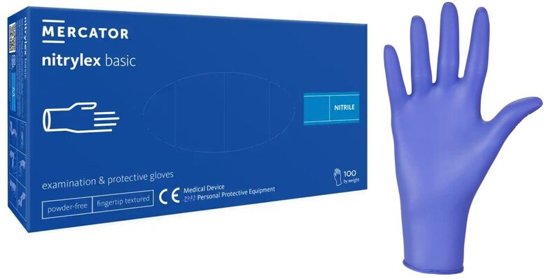 Nitrila cimdi, tumši zili, nepūderēti «Mercantor nitrylex Basic», 100 gb